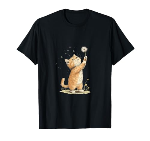 Elegante Katze mit Löwenzahn für Erwachsene und Kinder T-Shirt von Funny Dandelion Cat