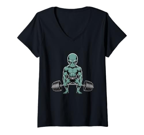 Damen Lustige Alien-Meme Aliens Machen auch Kreuzheben im Fitnessstudio Alien T-Shirt mit V-Ausschnitt Damen Lustige Alien-Meme Aliens Machen auch Kreuzheben im Fitnessstudio Alien T-Shirt mit V-Ausschnitt von Funny Deadlift Fun Alien Gym Alien Deadlifts Shirt