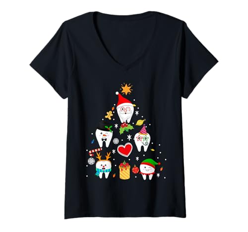 Damen Oh Zahnarzt-Baum Lustige Zähne Weihnachtsbaum Zahnarzthelferin T-Shirt mit V-Ausschnitt Damen Oh Zahnarzt-Baum Lustige Zähne Weihnachtsbaum Zahnarzthelferin T-Shirt mit V-Ausschnitt von Funny Dental Assistant Hygienist Gift