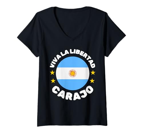Damen Viva la Libertad Carajo T-Shirt mit V-Ausschnitt Damen Viva la Libertad Carajo T-Shirt mit V-Ausschnitt von Funny Design Javier Milei Argentinia