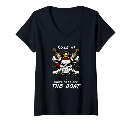 Damen Funny Rule #1 Don't Fall Off The Boat Cruise Piratenparty T-Shirt mit V-Ausschnitt Damen Funny Rule #1 Don't Fall Off The Boat Cruise Piratenparty T-Shirt mit V-Ausschnitt von Funny Design Me n You