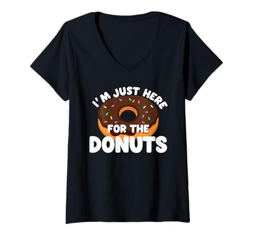 Damen I'm Just Here for The Donuts Lustiger Donut T-Shirt mit V-Ausschnitt Damen I'm Just Here for The Donuts Lustiger Donut T-Shirt mit V-Ausschnitt von Funny Designs By ShirtZilla