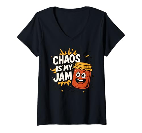 Damen Chaos is My Jam Lustig Cool T-Shirt mit V-Ausschnitt Damen Chaos is My Jam Lustig Cool T-Shirt mit V-Ausschnitt von Funny Designs for Women And Men