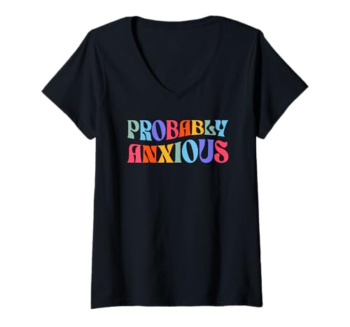 Damen Wahrscheinlich ängstlich Retro Bunte Introvertierte Lustig Sarkastisch T-Shirt mit V-Ausschnitt von Funny Designs for Women Men Teens