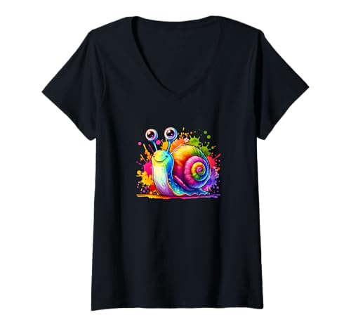 Damen Bunte Schnecke T-Shirt mit V-Ausschnitt Damen Bunte Schnecke T-Shirt mit V-Ausschnitt von Funny Designs