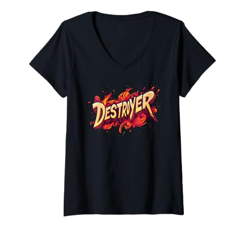 Damen Cooles Destroyer Statement für Jungen und Mädchen T-Shirt mit V-Ausschnitt Damen Cooles Destroyer Statement für Jungen und Mädchen T-Shirt mit V-Ausschnitt von Funny Destroyer Emblem