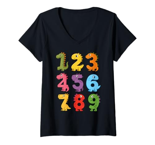 Damen Dinosaurier-Kostüm für Kinder, Dinosaurier-Kostüm, Dinosaurier-Kostüm T-Shirt mit V-Ausschnitt Damen Dinosaurier-Kostüm für Kinder, Dinosaurier-Kostüm, Dinosaurier-Kostüm T-Shirt mit V-Ausschnitt von Funny Dinosaur Numbers Math Day Dino Costume