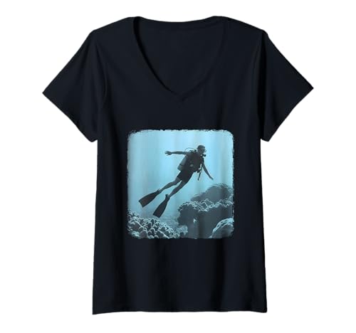 Damen Scuba Diver Geburtstag Vintage Diver Korallenriff T-Shirt mit V-Ausschnitt Damen Scuba Diver Geburtstag Vintage Diver Korallenriff T-Shirt mit V-Ausschnitt von Funny Diver Scuba Diving Designs by Zynx