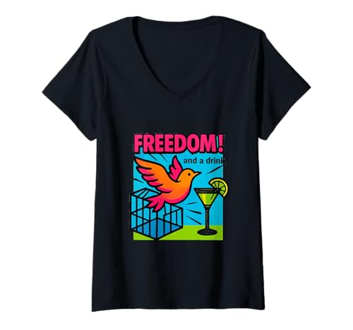 Damen Freedom and A Drink Geschiedene Lustige Scheidungsfeier Frauen T-Shirt mit V-Ausschnitt von Funny Divorce Divorcee Apparel for Divorce Party