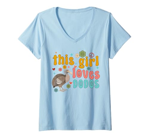 Damen Dodos Bird Raphus cucullatus lustiger Dodovogel Herren Damen Kinder T-Shirt mit V-Ausschnitt von Funny Dodos Bird