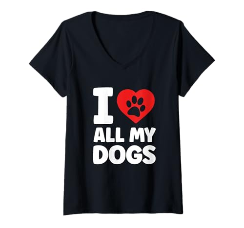 Damen Ich Liebe alle Meine Hunde Niedliches Hundeliebhaber T-Shirt mit V-Ausschnitt Damen Ich Liebe alle Meine Hunde Niedliches Hundeliebhaber T-Shirt mit V-Ausschnitt von Funny Dog Apparel & Gifts by eleventeez