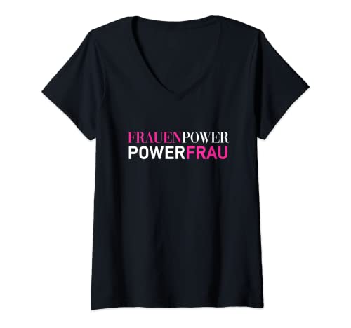 Damen Frauenpower Powerfrau T-Shirt mit V-Ausschnitt Damen Frauenpower Powerfrau T-Shirt mit V-Ausschnitt von Funny Dog Cool Cat Statement Quotes 4 Men & Women