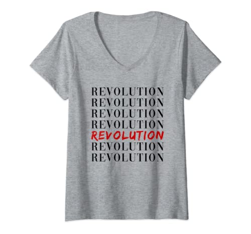 Damen Revolution T-Shirt mit V-Ausschnitt Damen Revolution T-Shirt mit V-Ausschnitt von Funny Dog Cool Cat Statement Quotes 4 Men & Women