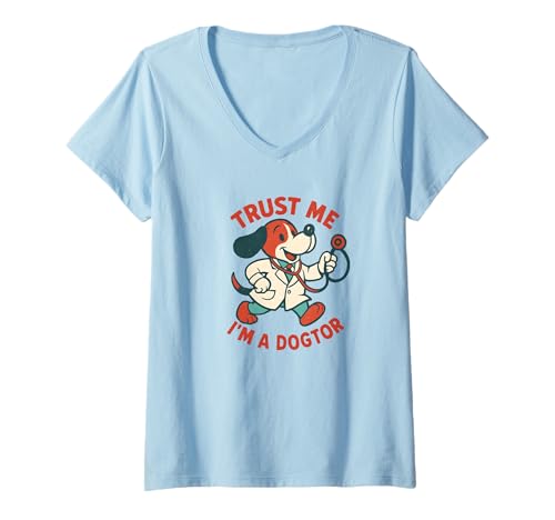 Damen Lustiger Spruch Trust Me I'm A Dogtor T-Shirt mit V-Ausschnitt Damen Lustiger Spruch Trust Me I'm A Dogtor T-Shirt mit V-Ausschnitt von Funny Dog Doctor Trust Me I'm a Dogtor Graphic
