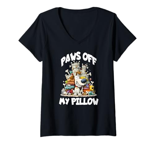 Damen Paws Off My Pillow T-Shirt mit V-Ausschnitt Damen Paws Off My Pillow T-Shirt mit V-Ausschnitt von Funny Dog Dog Humor Dog Art Cute Dog
