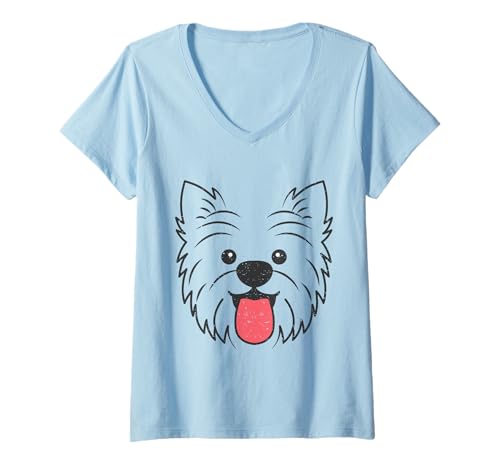 Damen Lustiger Yorkshire Terrier Gesicht Used-Look Yorkie Hund T-Shirt mit V-Ausschnitt Damen Lustiger Yorkshire Terrier Gesicht Used-Look Yorkie Hund T-Shirt mit V-Ausschnitt von Funny Dog Face for Pet Owner