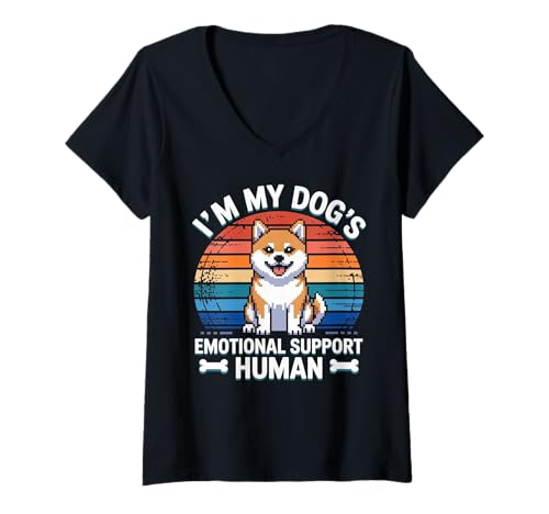 Damen I'm My Dog's Emotional Support Human T-Shirt mit V-Ausschnitt Damen I'm My Dog's Emotional Support Human T-Shirt mit V-Ausschnitt von Funny Dog Love Humor Adopt a Dog