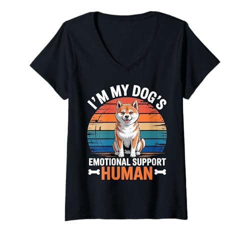 Damen I'm My Dogs Emotional Support Human T-Shirt mit V-Ausschnitt Damen I'm My Dogs Emotional Support Human T-Shirt mit V-Ausschnitt von Funny Dog Love Humor Adopt a Dog