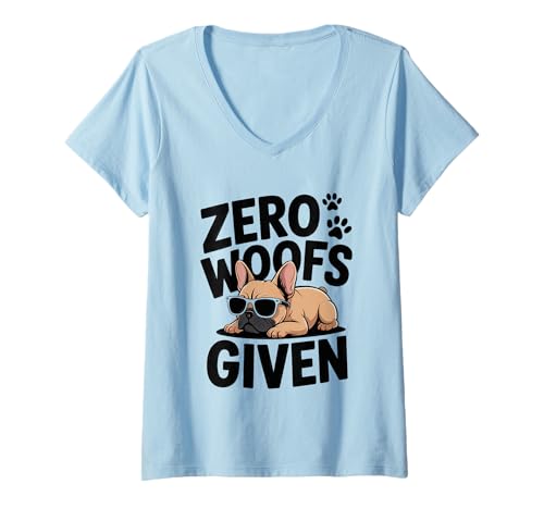 Damen Zero Woofs bekommt französischen Bulldoggenhumor T-Shirt mit V-Ausschnitt Damen Zero Woofs bekommt französischen Bulldoggenhumor T-Shirt mit V-Ausschnitt von Funny Dog Lover Apparel Paw Print