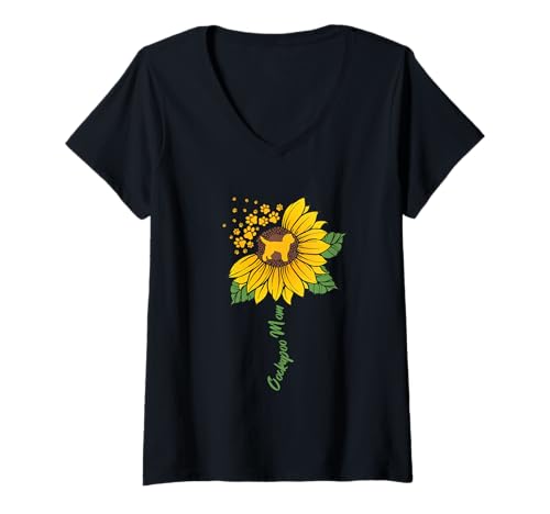 Damen Cockapoo Mama Sonnenblume Hundeliebhaber Geschenke Pudel Cocker Mama T-Shirt mit V-Ausschnitt von Funny Dog Lover Gifts Sunflower For Men Boys
