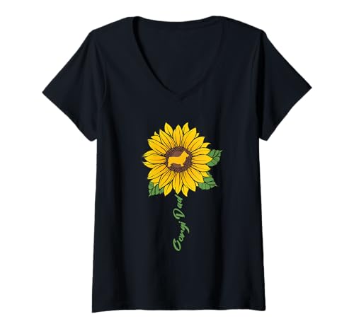 Damen Corgi Dad Sunflower Corgi Lover Geschenke für Hundepapa T-Shirt mit V-Ausschnitt von Funny Dog Lover Gifts Sunflower For Men Boys