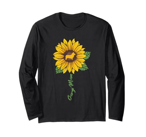 Corgi Mom Sonnenblume Corgi Lover Geschenke Hund Mama Mama Langarmshirt von Funny Dog Lover Gifts Sunflower For Women Girls