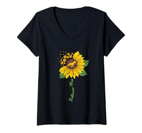 Damen Bullterrier Mutter Sonnenblume Hundeliebhaber Geschenke Mama Mama T-Shirt mit V-Ausschnitt von Funny Dog Lover Gifts Sunflower For Women Girls