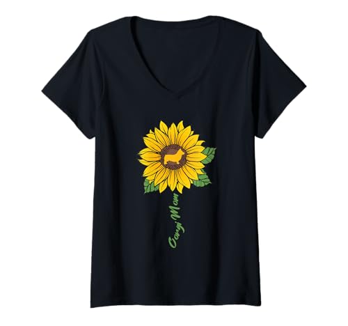Damen Corgi Mom Sonnenblume Corgi Lover Geschenke Hund Mama Mama T-Shirt mit V-Ausschnitt von Funny Dog Lover Gifts Sunflower For Women Girls