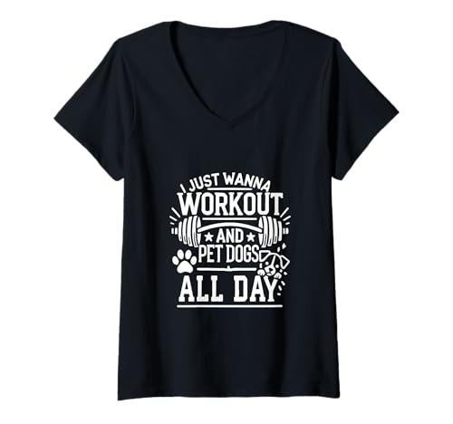 Damen Workout & Haustier Hunde den ganzen Tag - Lustiger Fitness und Gym Hundeliebhaber T-Shirt mit V-Ausschnitt Damen Workout & Haustier Hunde den ganzen Tag - Lustiger Fitness und Gym Hundeliebhaber T-Shirt mit V-Ausschnitt von Funny Dog Lover Gym Workout Fitness Lifting Humor