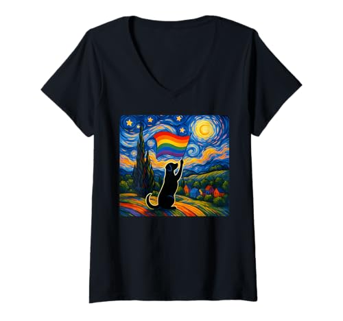 Damen Gay Pride Hundekunst im Sternennacht-Stil, LGBTQ Pride Support T-Shirt mit V-Ausschnitt Damen Gay Pride Hundekunst im Sternennacht-Stil, LGBTQ Pride Support T-Shirt mit V-Ausschnitt von Funny Dog Outfits for LGBT Pride Month Apparel