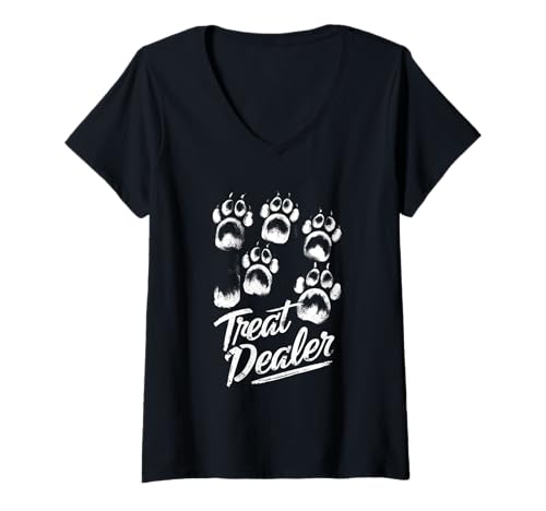 Damen Leckerli-Dealer Hundepfotenabdruck, lustiges Tierliebhaber-Design T-Shirt mit V-Ausschnitt Damen Leckerli-Dealer Hundepfotenabdruck, lustiges Tierliebhaber-Design T-Shirt mit V-Ausschnitt von Funny Dog Paw Treat Dealer Art