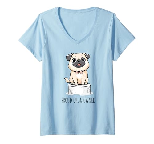 Damen Niedliche Chug Rasse Hund Welpen Chihuahua Mops T-Shirt mit V-Ausschnitt Damen Niedliche Chug Rasse Hund Welpen Chihuahua Mops T-Shirt mit V-Ausschnitt von Funny Dog Puppy Walkies Repeat Trainer Dog Dad Mum