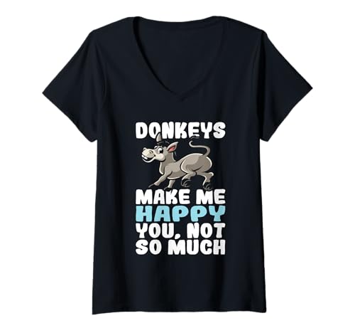 Damen Donkeys Make Me Happy - Tierliebhaber Zookeeper Esel T-Shirt mit V-Ausschnitt Damen Donkeys Make Me Happy - Tierliebhaber Zookeeper Esel T-Shirt mit V-Ausschnitt von Funny Donkey Shirts