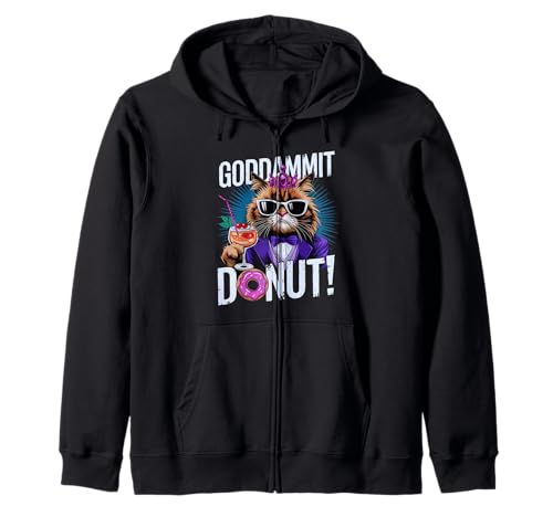 Lustige Goddammit Donut Prinzessin Katze Brille Retro Herren Damen Kapuzenjacke von Funny Donut Lover Cute Cat Goddammit Donut Apparel