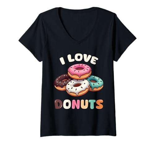 Damen I Love Donuts Lustiges Donut-Liebhaber-Design T-Shirt mit V-Ausschnitt Damen I Love Donuts Lustiges Donut-Liebhaber-Design T-Shirt mit V-Ausschnitt von Funny Donut Lovers for Women Youth Men