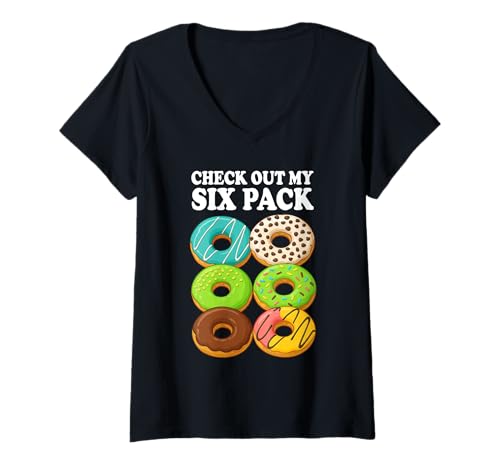 Damen Schauen Sie sich My Sixpack Donut Lover Gym Fitness Bodybuilding an T-Shirt mit V-Ausschnitt von Funny Donut & Weightlifting Gifts Men Women Kids