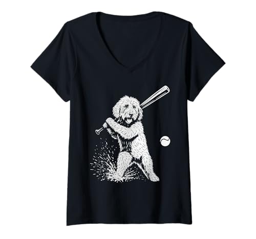 Damen Goldendoodle Baseball Sport Hundeliebhaber T-Shirt mit V-Ausschnitt Damen Goldendoodle Baseball Sport Hundeliebhaber T-Shirt mit V-Ausschnitt von Funny Doodle Baseball Player Dog Designs