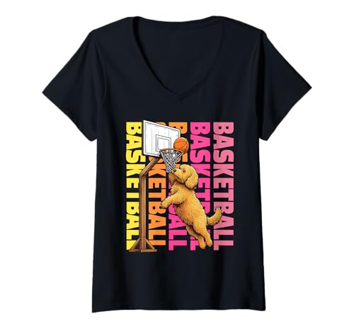 Damen Goldendoodle Basketball Sport Hundeliebhaber T-Shirt mit V-Ausschnitt Damen Goldendoodle Basketball Sport Hundeliebhaber T-Shirt mit V-Ausschnitt von Funny Doodle Basketball Player Dog Designs