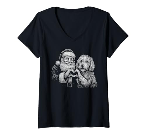 Damen Goldendoodle Weihnachtsmann in Herzform für Hundeliebhaber T-Shirt mit V-Ausschnitt Damen Goldendoodle Weihnachtsmann in Herzform für Hundeliebhaber T-Shirt mit V-Ausschnitt von Funny Doodle Holiday Dog Designs