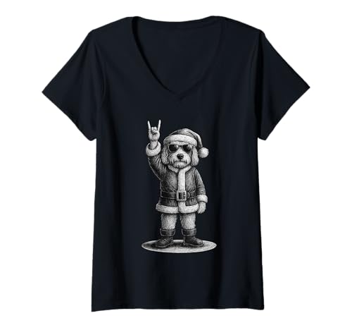 Damen Goldendoodle Rock Music Weihnachts-Hundeliebhaber T-Shirt mit V-Ausschnitt Damen Goldendoodle Rock Music Weihnachts-Hundeliebhaber T-Shirt mit V-Ausschnitt von Funny Doodle Rock And Roll Dog Designs