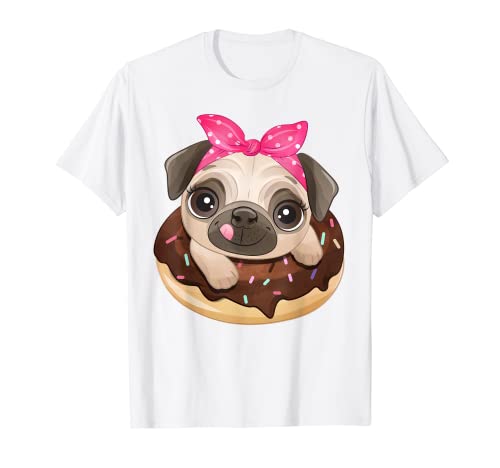 Süßes Mops-Shirt für Mädchen und Hunde T-Shirt von Funny Doughnut Shirt Ladies Pug Gift