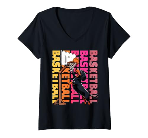 Damen Dackel Basketball Sport Hundeliebhaber T-Shirt mit V-Ausschnitt Damen Dackel Basketball Sport Hundeliebhaber T-Shirt mit V-Ausschnitt von Funny Doxie Basketball Player Dog Designs