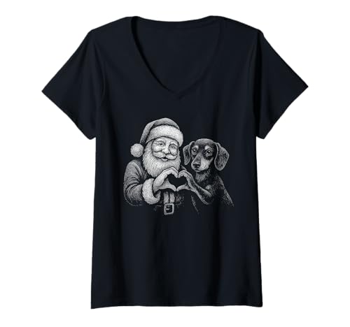 Damen Dackel Weihnachtsmann Herzform Weihnachten Hundeliebhaber T-Shirt mit V-Ausschnitt Damen Dackel Weihnachtsmann Herzform Weihnachten Hundeliebhaber T-Shirt mit V-Ausschnitt von Funny Doxie Holiday Dog Designs