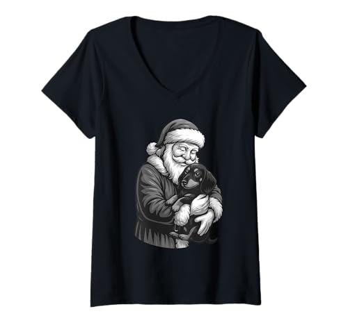 Damen Dackel Weihnachtsmann Weihnachten Hundeliebhaber T-Shirt mit V-Ausschnitt Damen Dackel Weihnachtsmann Weihnachten Hundeliebhaber T-Shirt mit V-Ausschnitt von Funny Doxie Holiday Dog Designs
