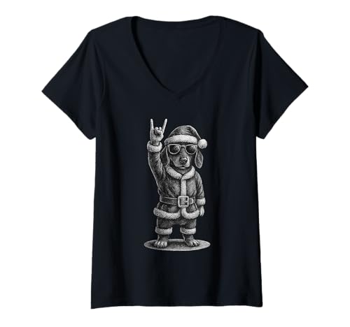 Damen Dackel Rock Music Christmas Dog Lover T-Shirt mit V-Ausschnitt Damen Dackel Rock Music Christmas Dog Lover T-Shirt mit V-Ausschnitt von Funny Doxie Rock And Roll Dog Designs