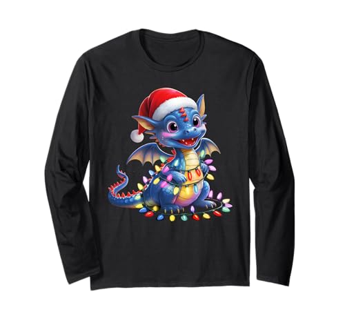 Drachen-Weihnachtsmann-Weihnachtsbaum-Beleuchtung, für Damen und Herren Langarmshirt Drachen-Weihnachtsmann-Weihnachtsbaum-Beleuchtung, für Damen und Herren Langarmshirt von Funny Dragon Lovers Christmas Tree Lights Apparel