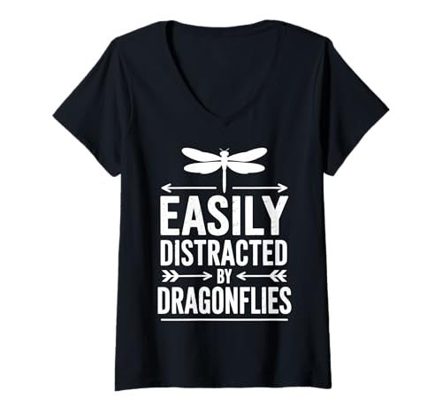 Damen Distracted by Dragonflies Lustige Libelle T-Shirt mit V-Ausschnitt Damen Distracted by Dragonflies Lustige Libelle T-Shirt mit V-Ausschnitt von Funny Dragonflies Cool Dragonfly Design
