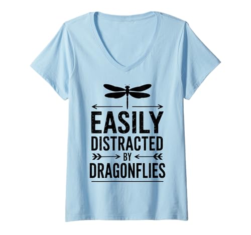 Damen Distracted by Dragonflies Lustige Libelle T-Shirt mit V-Ausschnitt Damen Distracted by Dragonflies Lustige Libelle T-Shirt mit V-Ausschnitt von Funny Dragonflies Cool Dragonfly Designs