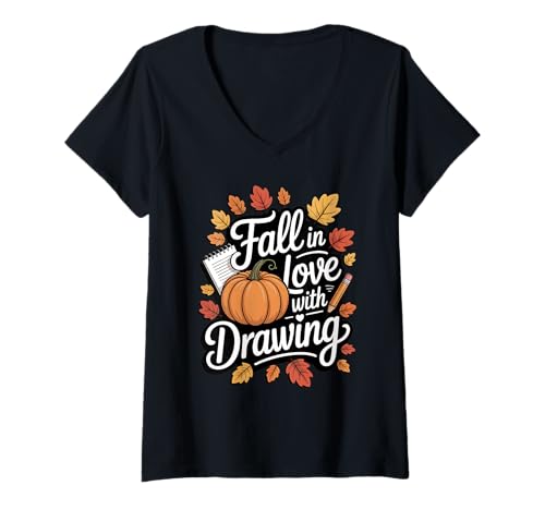 Damen Thanksgiving Verlieben Sie Sich in Zeichnung Herbst Künstler T-Shirt mit V-Ausschnitt Damen Thanksgiving Verlieben Sie Sich in Zeichnung Herbst Künstler T-Shirt mit V-Ausschnitt von Funny Drawing Lover Thanksgiving & Fall Apparel