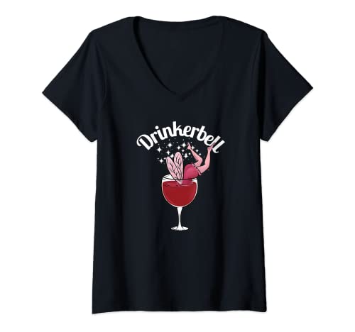 Damen Drinkerbell Lustiger süßer Weintrinker mit lustigem Spruch T-Shirt mit V-Ausschnitt Damen Drinkerbell Lustiger süßer Weintrinker mit lustigem Spruch T-Shirt mit V-Ausschnitt von Funny Drinkerbell Wine Lovers Graphic